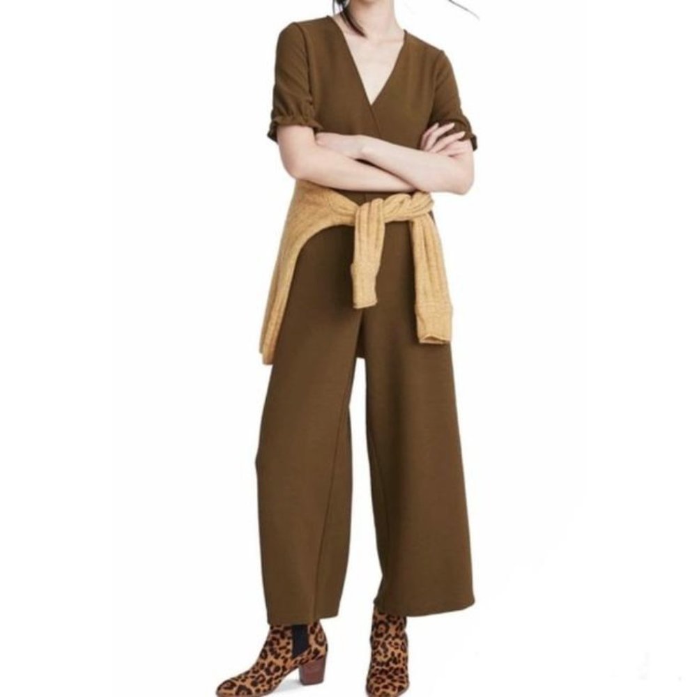 Madewell olive green crepe wide leg Jumpsuit L